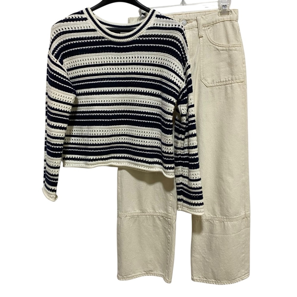Old Navy Girls Sweater Jeans Set Navy and Cream Size 14 Wide-Leg